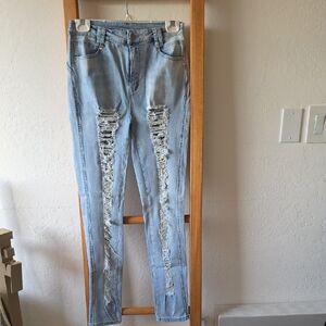 Trendy Light Blue Distressed Skinny Jeans